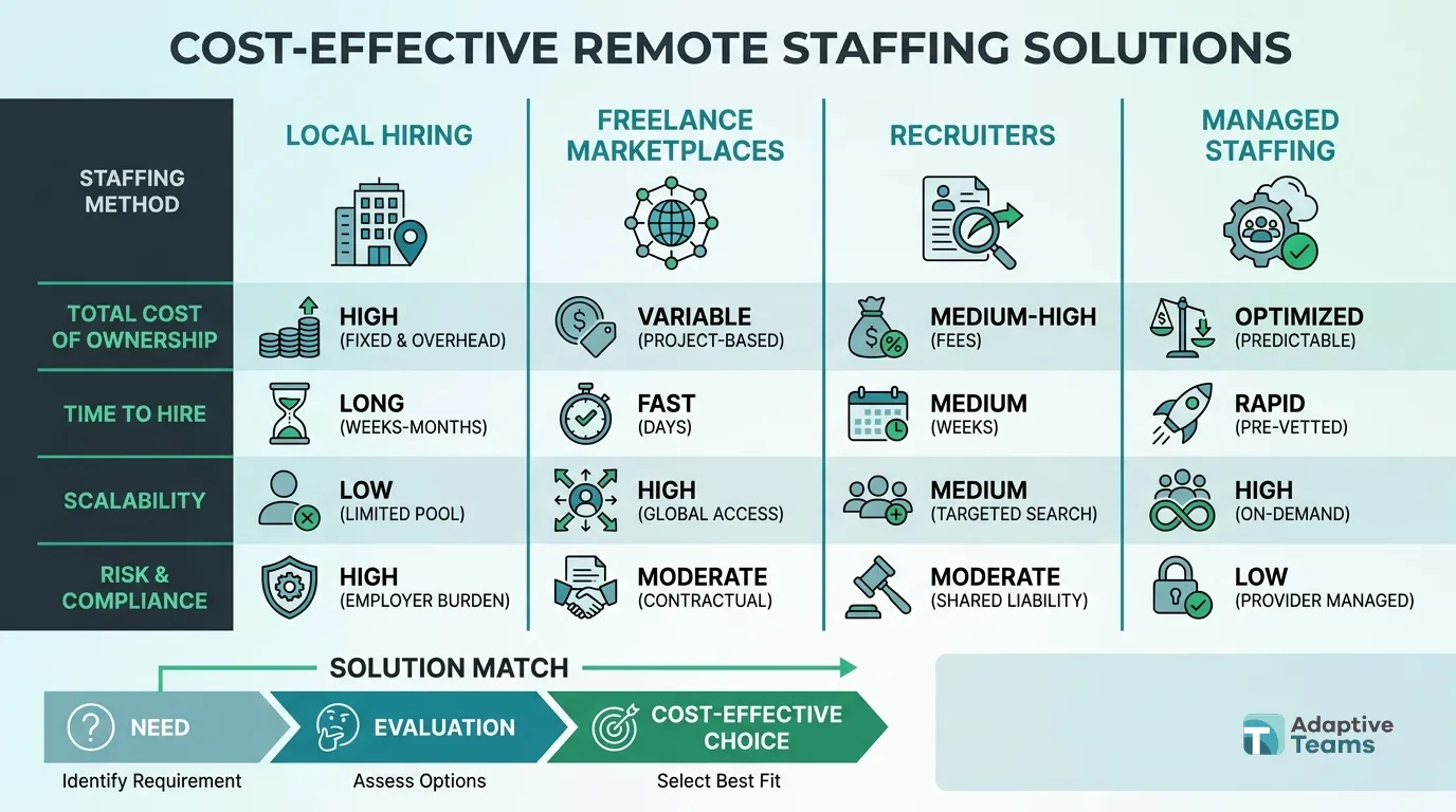 Local hiring vs freelance marketplaces vs recruiters vs managed staffing